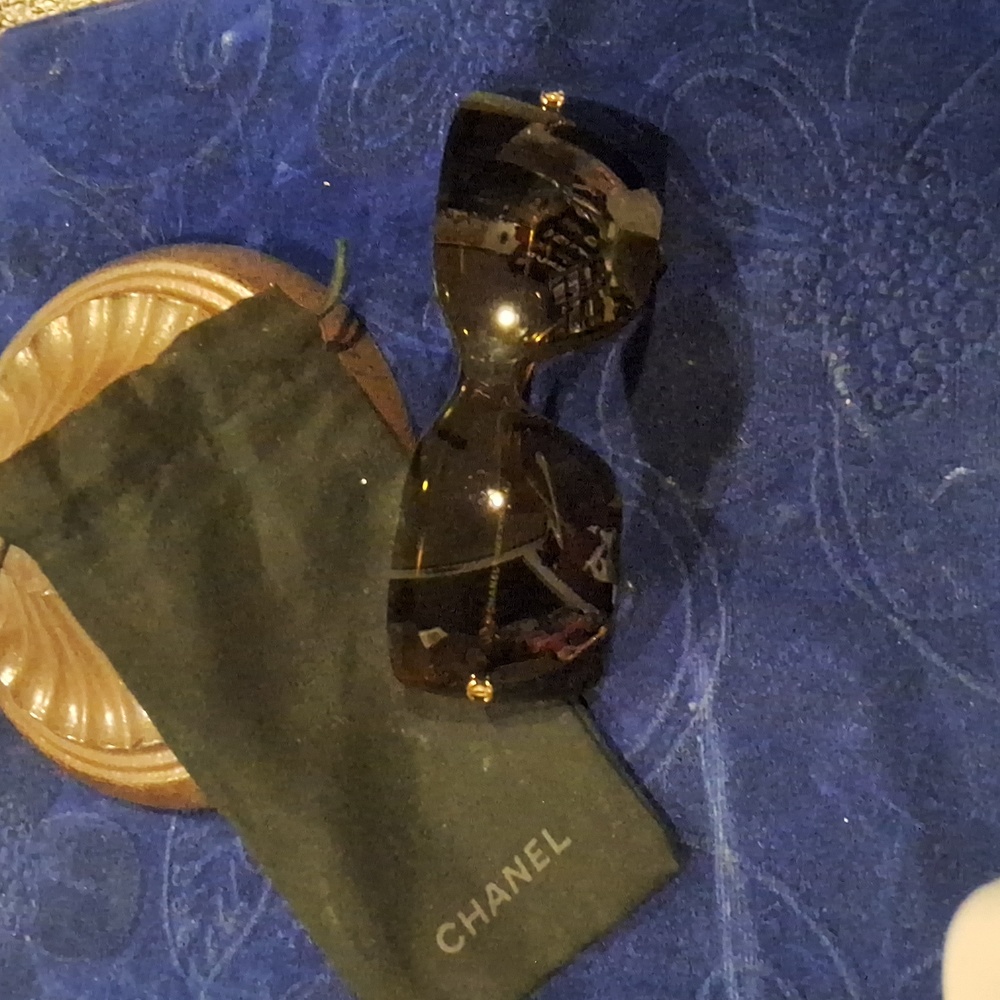 Chanel brown sunnies with soft Chanel pouch and Chanel Sunglass case